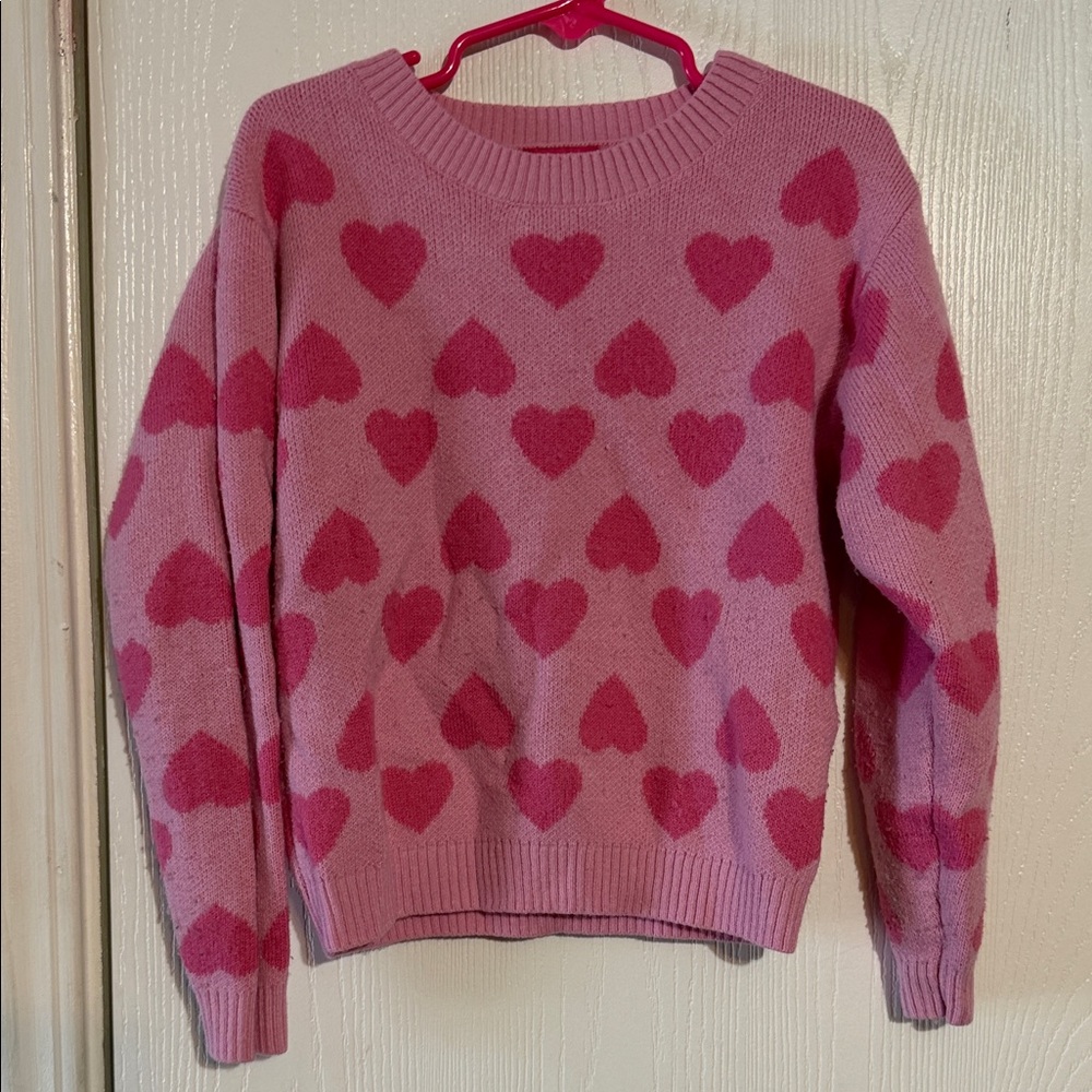 Zunie Pink Heart Crew Neck Sweater